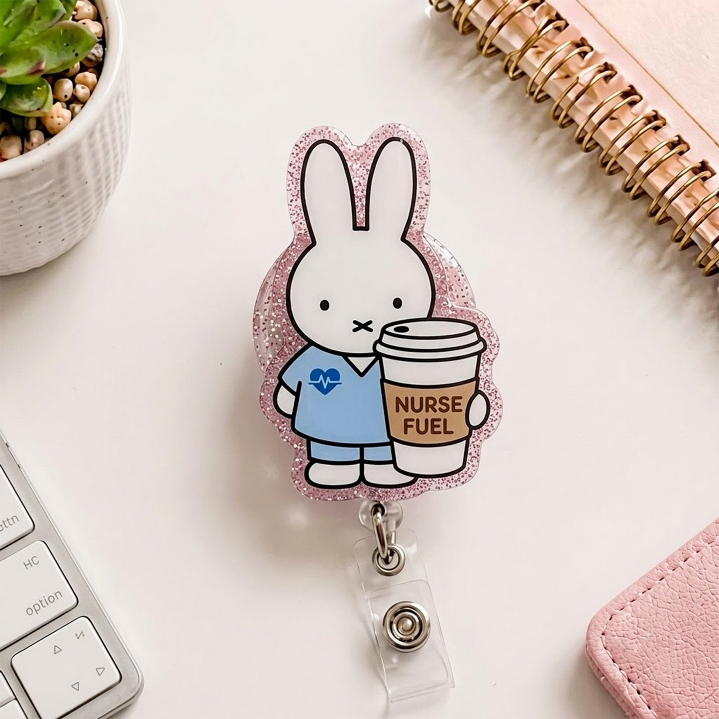 Kawaii Bunny Nurse Badge Reel, Cute Rabbit Badge Holder, Acrylic Retractable ID Badge, RN CNA Medical Staff Gift
