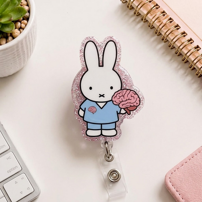 Kawaii Bunny Nurse Badge Reel, Cute Rabbit Badge Holder, Acrylic Retractable ID Badge, RN CNA Medical Staff Gift