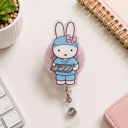 Kawaii Bunny Nurse Badge Reel, Cute Rabbit Badge Holder, Acrylic Retractable ID Badge, RN CNA Medical Staff Gift