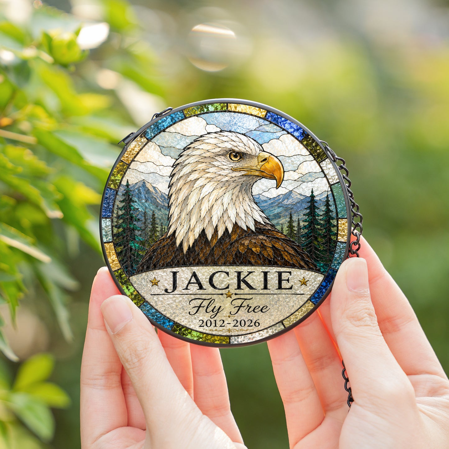 Jackie Bald Eagle Memorial 2012-2026 Suncatcher, Fly Free Jackie Window Hanging, Wildlife Remembrance Gift