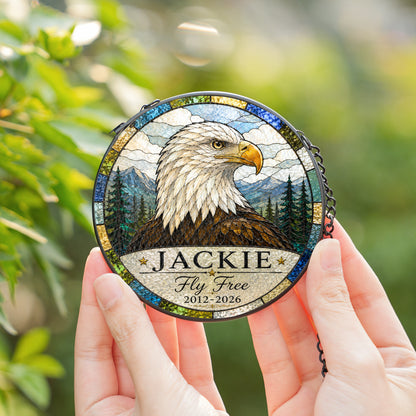 Jackie Bald Eagle Memorial 2012-2026 Suncatcher, Fly Free Jackie Window Hanging, Wildlife Remembrance Gift