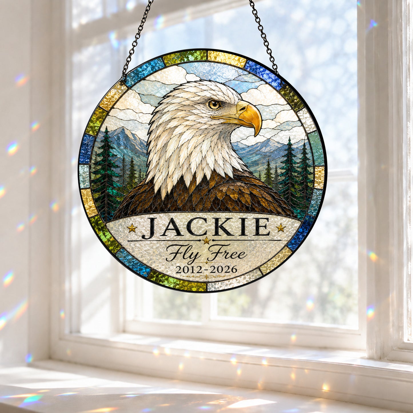 Jackie Bald Eagle Memorial 2012-2026 Suncatcher, Fly Free Jackie Window Hanging, Wildlife Remembrance Gift