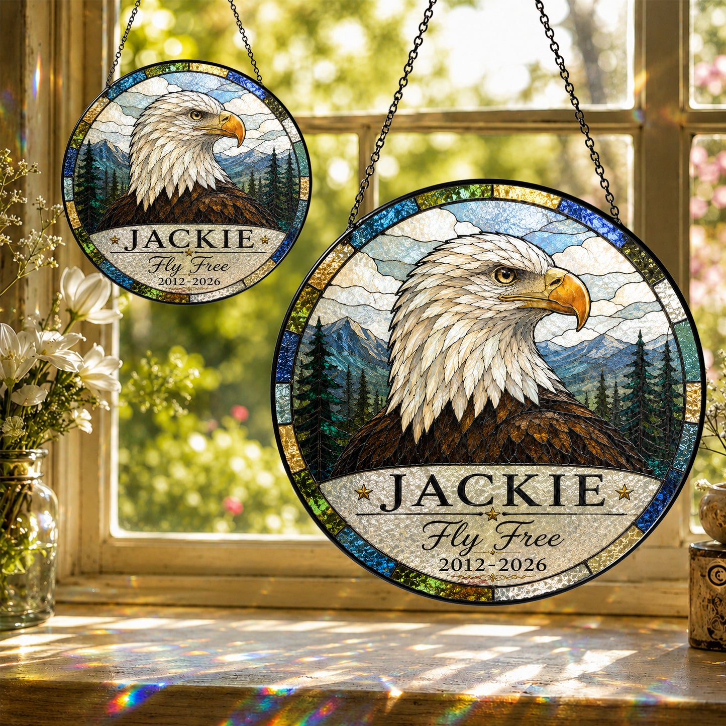 Jackie Bald Eagle Memorial 2012-2026 Suncatcher, Fly Free Jackie Window Hanging, Wildlife Remembrance Gift