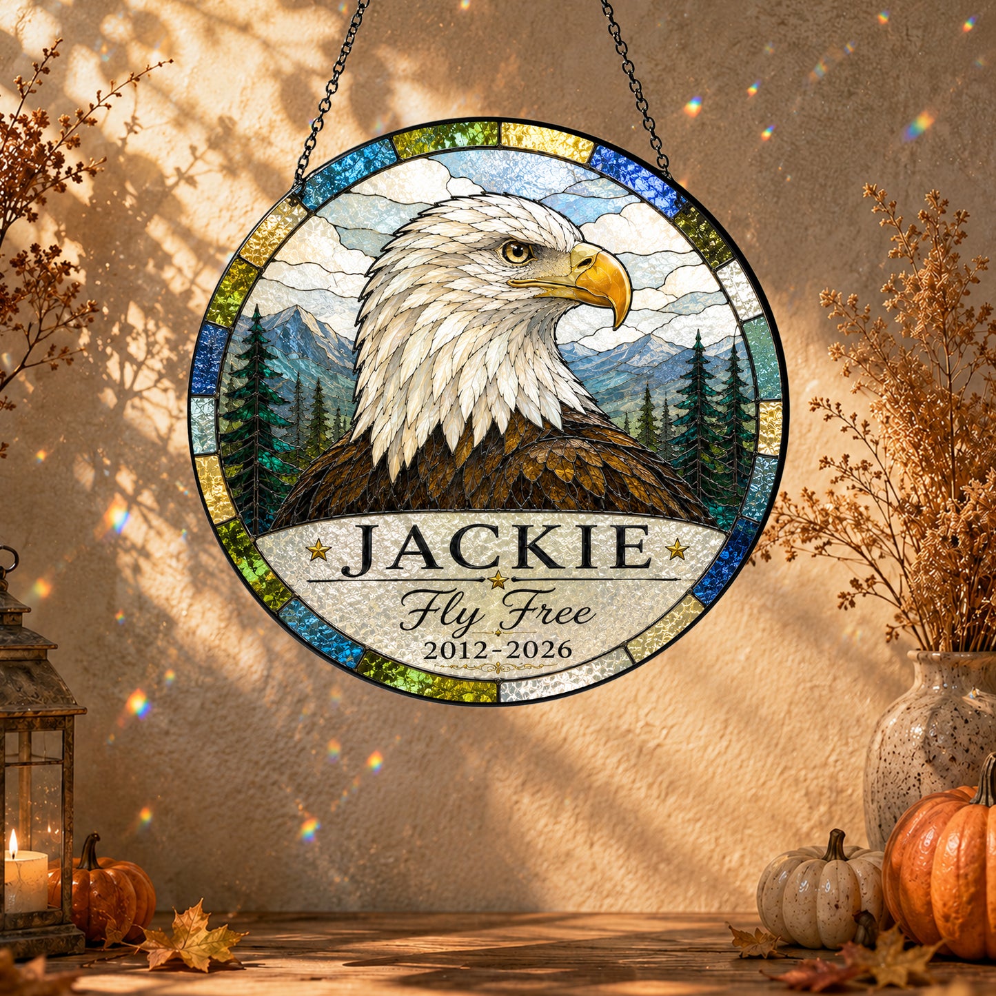 Jackie Bald Eagle Memorial 2012-2026 Suncatcher, Fly Free Jackie Window Hanging, Wildlife Remembrance Gift