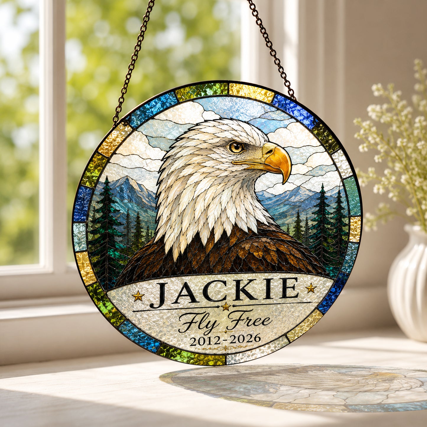 Jackie Bald Eagle Memorial 2012-2026 Suncatcher, Fly Free Jackie Window Hanging, Wildlife Remembrance Gift