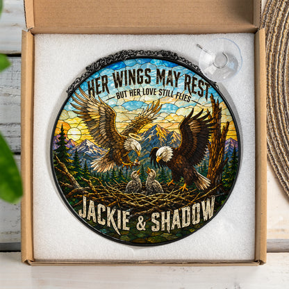 Jackie & Shadow Eagle Suncatcher, Fly Free Jackie Memorial, Bald Eagle Stained Glass Window Hanging, Big Bear Lake Tribute
