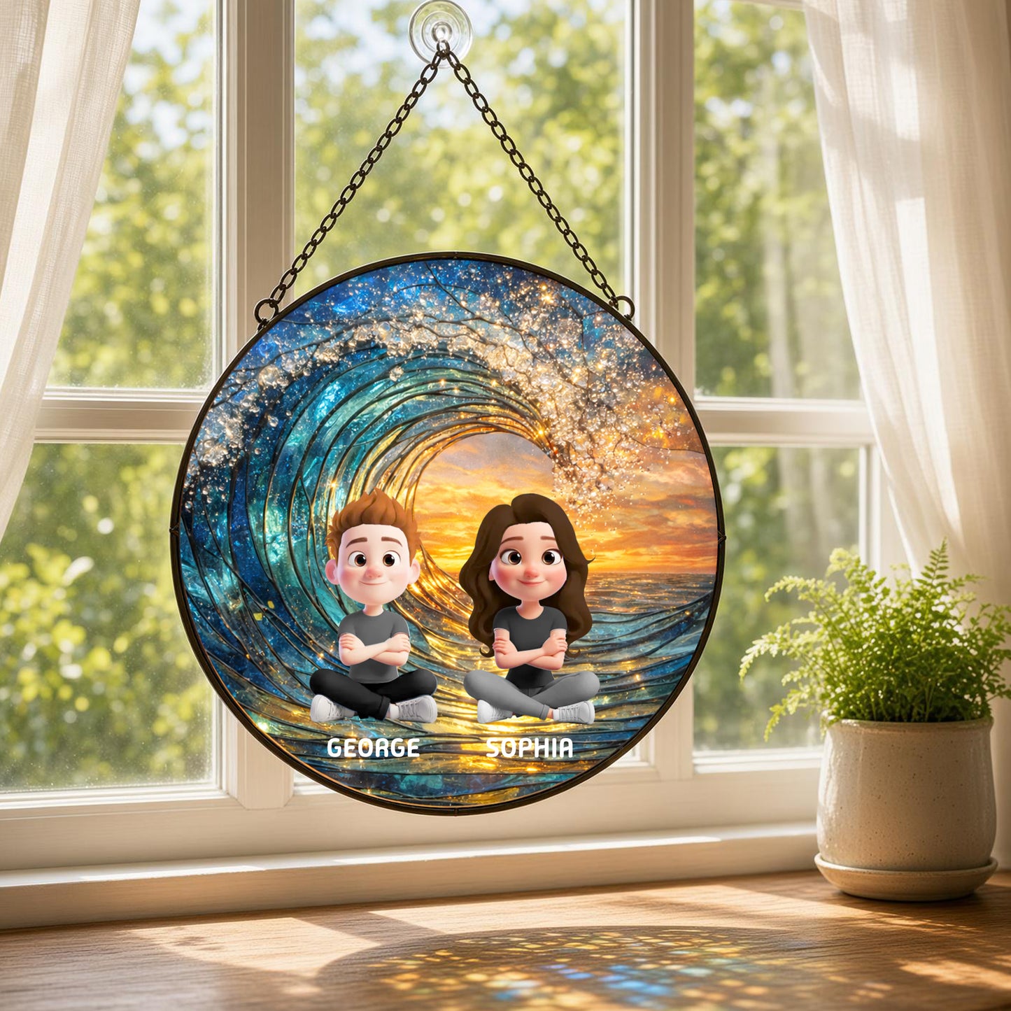 Custom Family Portrait Stained Glass Suncatcher, Personalized Photo Window Hanging, Custom Family Photo Gift, Memorial Keepsake
