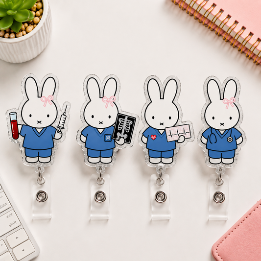 Kawaii Bunny Nurse Badge Reel, Cute Rabbit Badge Holder, Acrylic Retractable ID Badge, RN CNA Medical Staff Gift