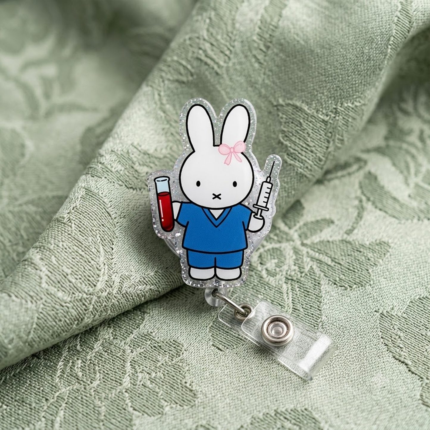 Kawaii Bunny Nurse Badge Reel, Cute Rabbit Badge Holder, Acrylic Retractable ID Badge, RN CNA Medical Staff Gift