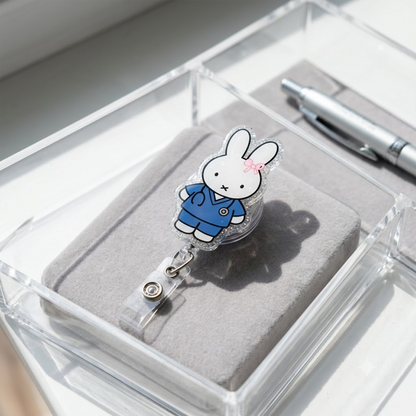 Kawaii Bunny Nurse Badge Reel, Cute Rabbit Badge Holder, Acrylic Retractable ID Badge, RN CNA Medical Staff Gift