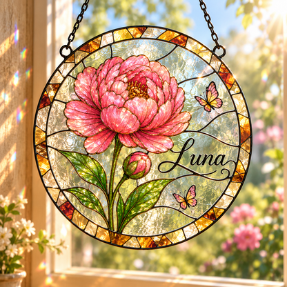 Personalised Birth Month Flower Stained Glass Suncatcher Birthday Gift, Memorial Window Hangings