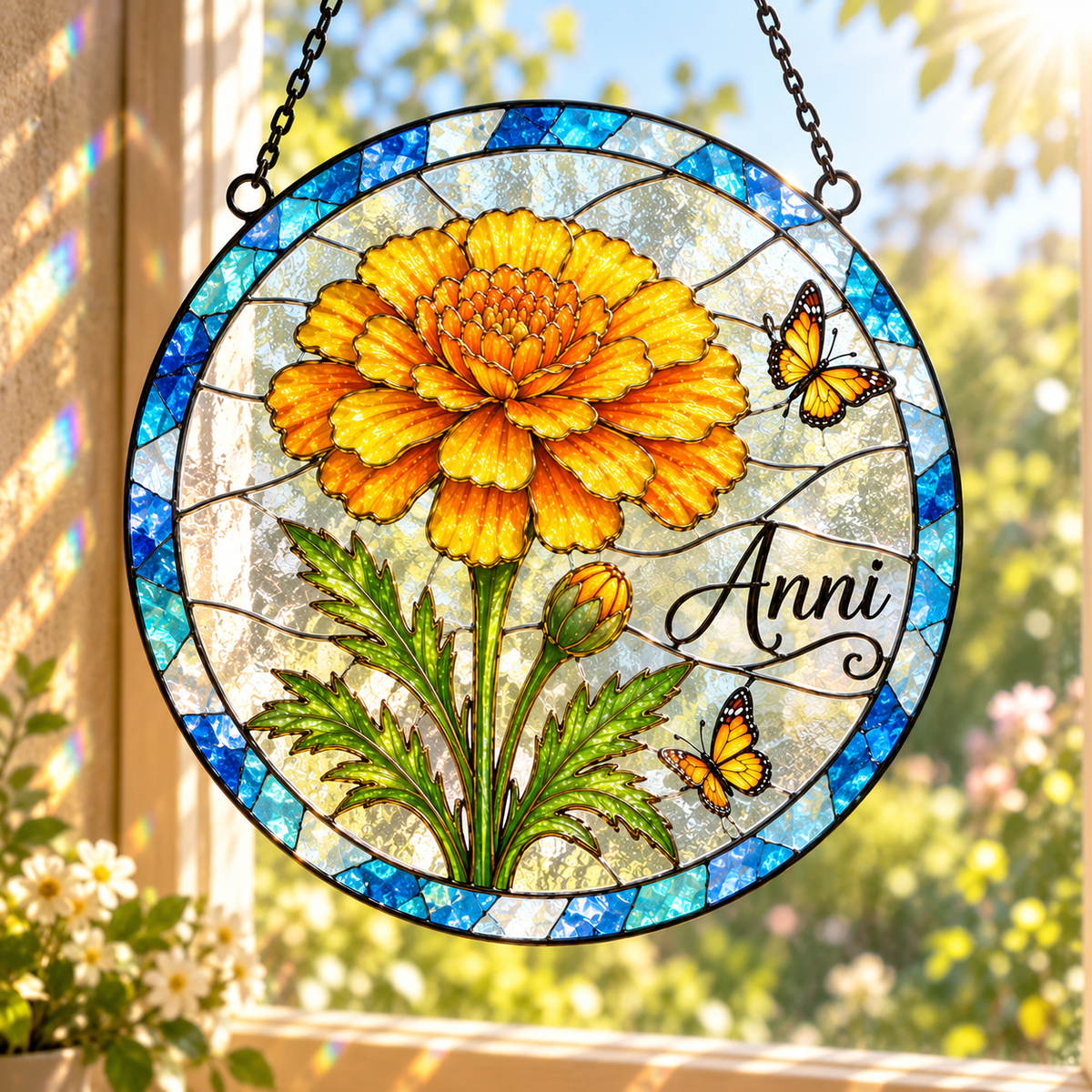 Personalised Birth Month Flower Stained Glass Suncatcher Birthday Gift, Memorial Window Hangings