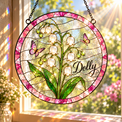 Personalised Birth Month Flower Stained Glass Suncatcher Birthday Gift, Memorial Window Hangings