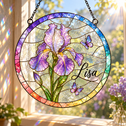 Personalised Birth Month Flower Stained Glass Suncatcher Birthday Gift, Memorial Window Hangings