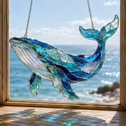 Whale Suncatcher, Blue Stained Glass Window Hanging, Ocean Coastal Decor, Humpback Whale Gift, Sea Lover Sun Catcher