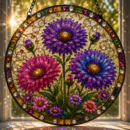 Custom Birth Month Flower Stained Glass Suncatcher, Personalized Birth Flower Window Hanging, Family Birth Month Gift, Poppy Decor