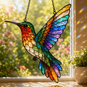 Colorful Hummingbird Stained Glass Suncatcher, Bird Window Hanging, Rainbow Light Sun Catcher, Gift for Mom, Bird Lover Decor