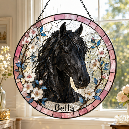 Custom Horse Suncatcher from Photo, Personalized Stained Glass Horse Portrait, Horse Lover Gift, Equestrian Window Hanging