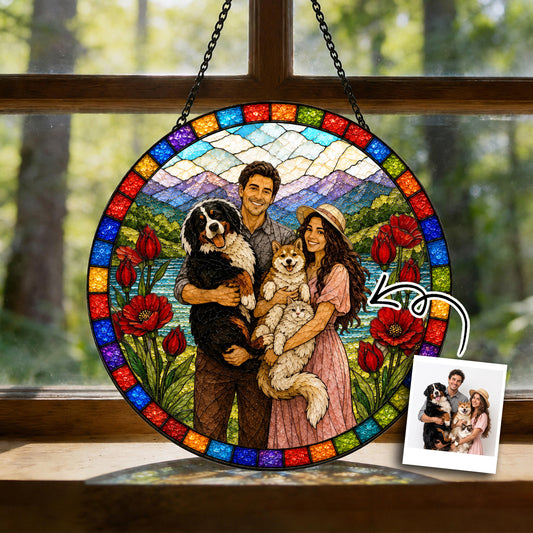 Custom Family Portrait Stained Glass Suncatcher, Personalized Photo Window Hanging, Custom Family Photo Gift, Memorial Keepsake