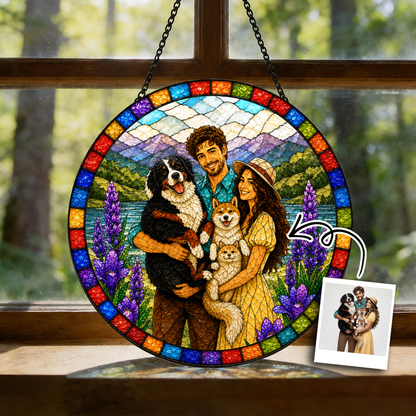Custom Family Portrait Stained Glass Suncatcher, Personalized Photo Window Hanging, Custom Family Photo Gift, Memorial Keepsake