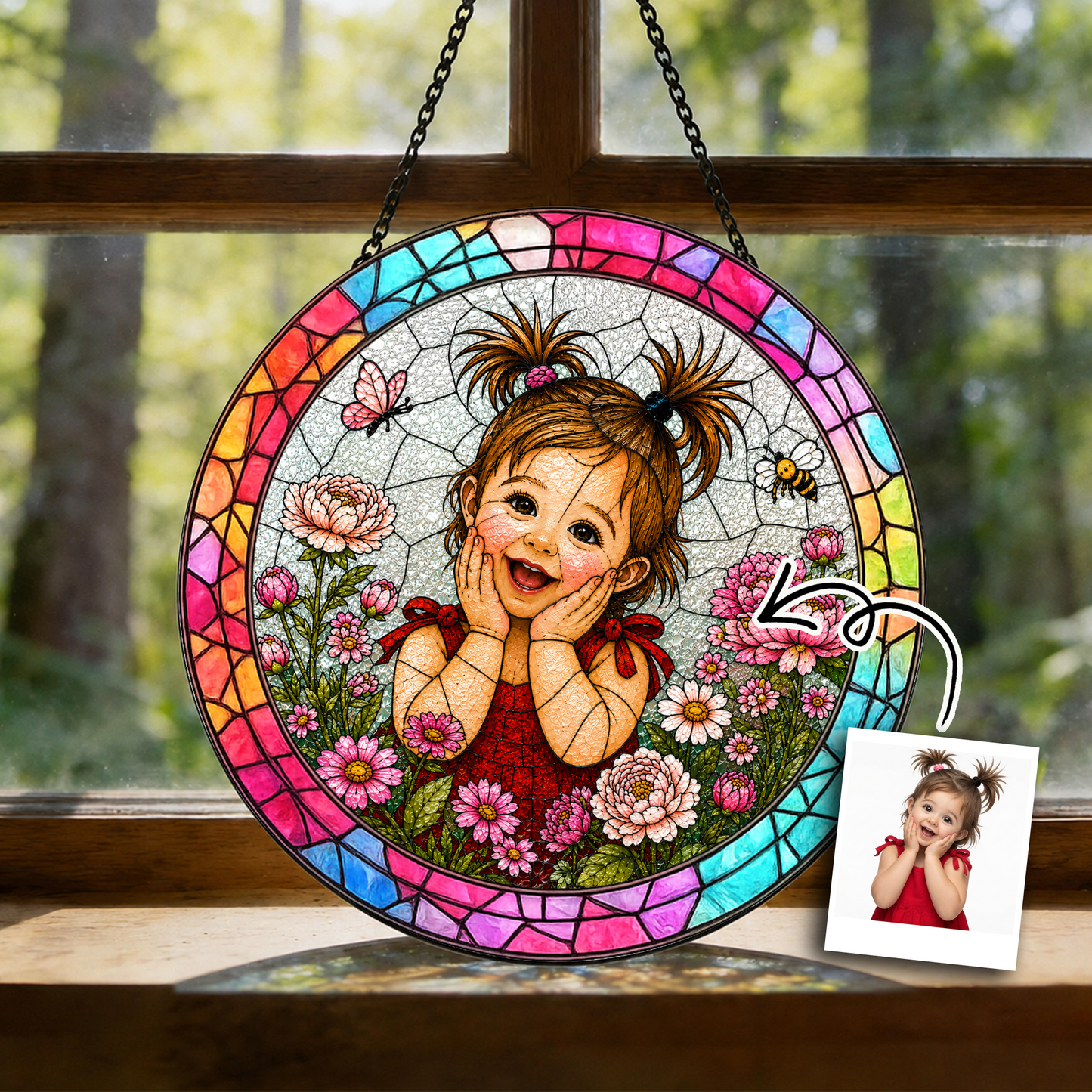 Custom Child Photo Suncatcher, Personalized Stained Glass Portrait from Photo, Kids Photo Window Hanging, Family Gift