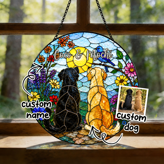 Custom Pet Stained Glass Suncatcher, Personalized Dog Cat Memorial Gift, Custom Pet Portrait Window Hanging, Pet Lover Decor