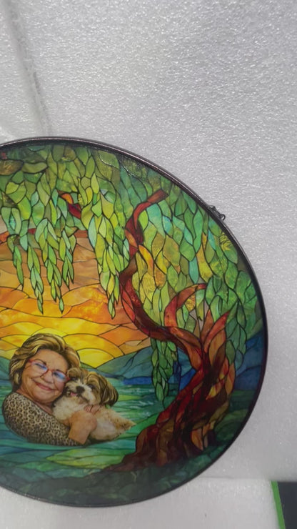 Personalized Birth Flower Stained Glass Suncatcher with 3D Raised Detail, Family Bouquet Window Hanging, Mothers Day Gift for Mom or Grandma